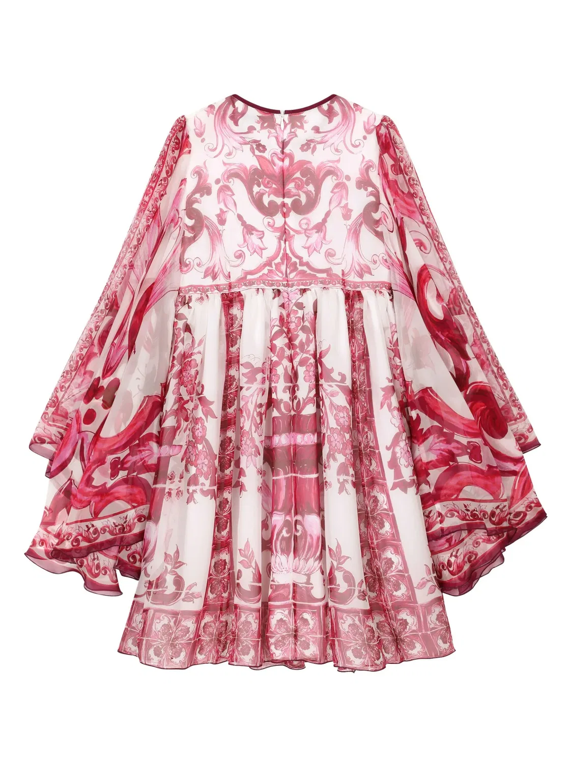Платье из шифона с принтом Маджолику Dolce & Gabbana, белый — фото 2