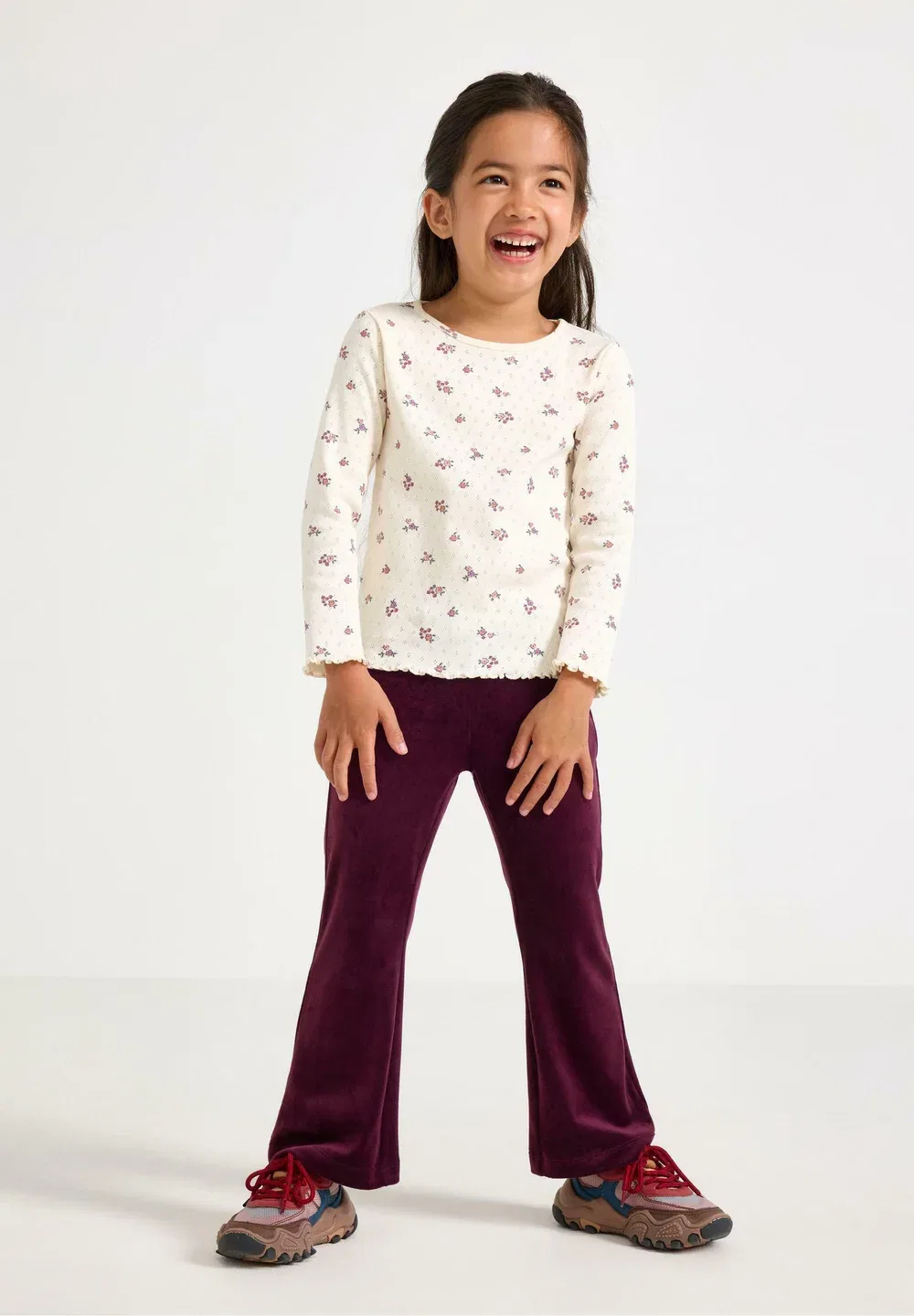 Однотонные расклешенные леггинсы из велюра - брюки Lindex, Dark Lilac