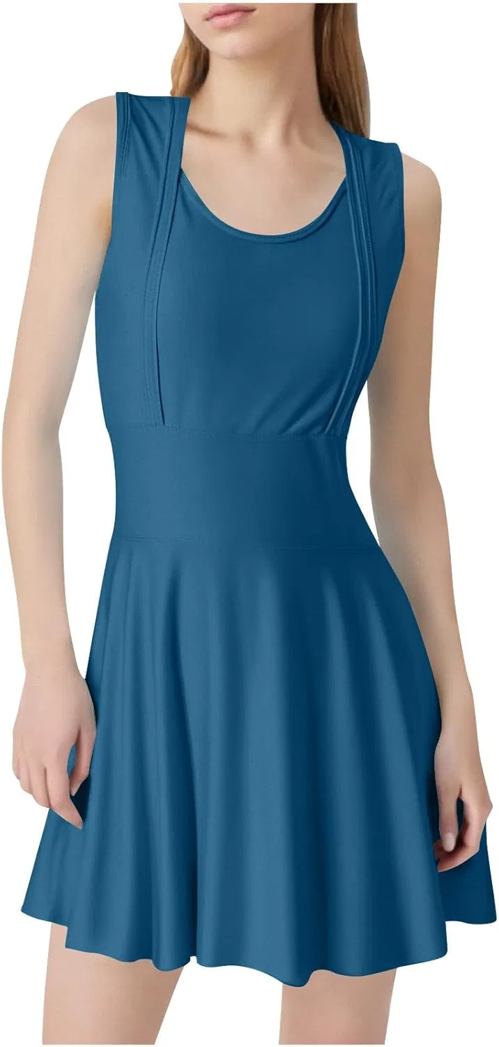 Женский слитный купальник swimdress с утяжкой живота, Blue
