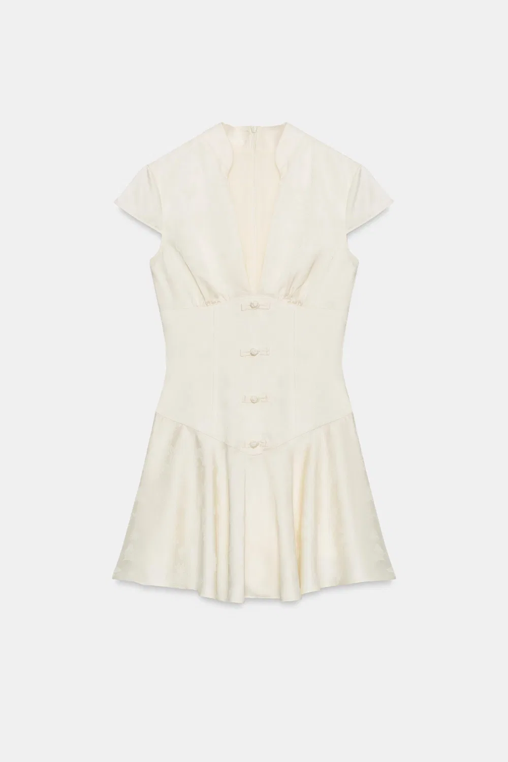 Мини-платье из атласного жаккарда с пуговицами ZARA, Ecru — фото 3