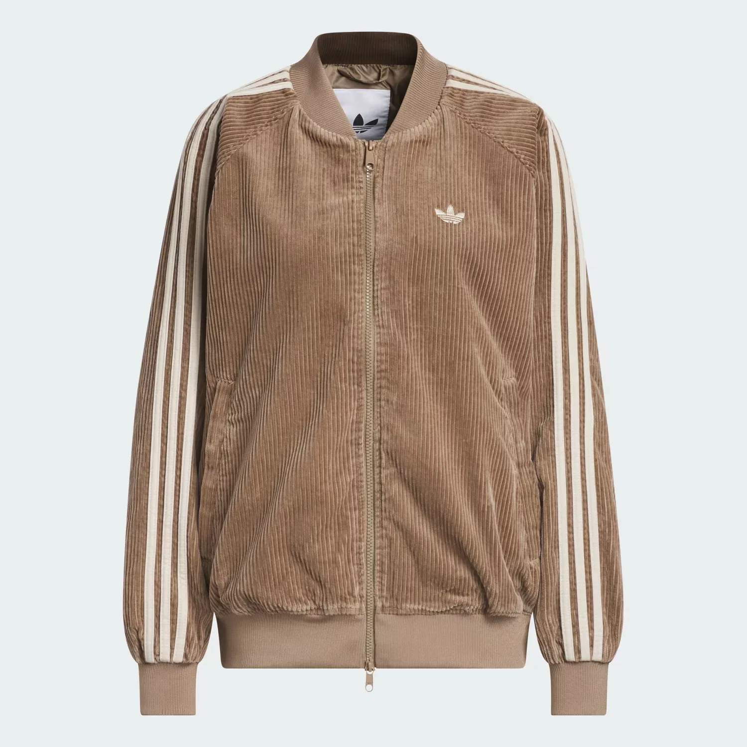 Женская олимпийка оверсайз из вельвета SST Adidas Originals, хаки — фото 4