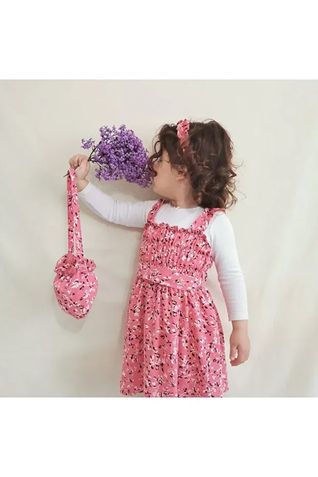 Детское платье для девочек с принтом Çıtı Pıtı Holiday Summer Floral Patterned De La Bens, Pink — фото 4