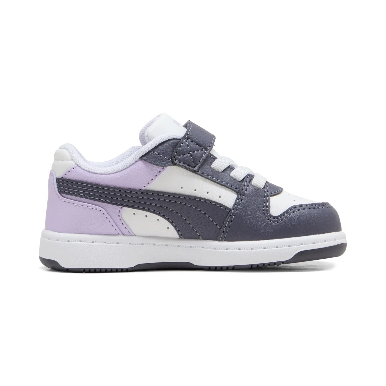 Детские кроссовки на липучке Rebound Slam Lo Ac Inf PUMA, White/Inky Depths/Light Lavender — фото 3