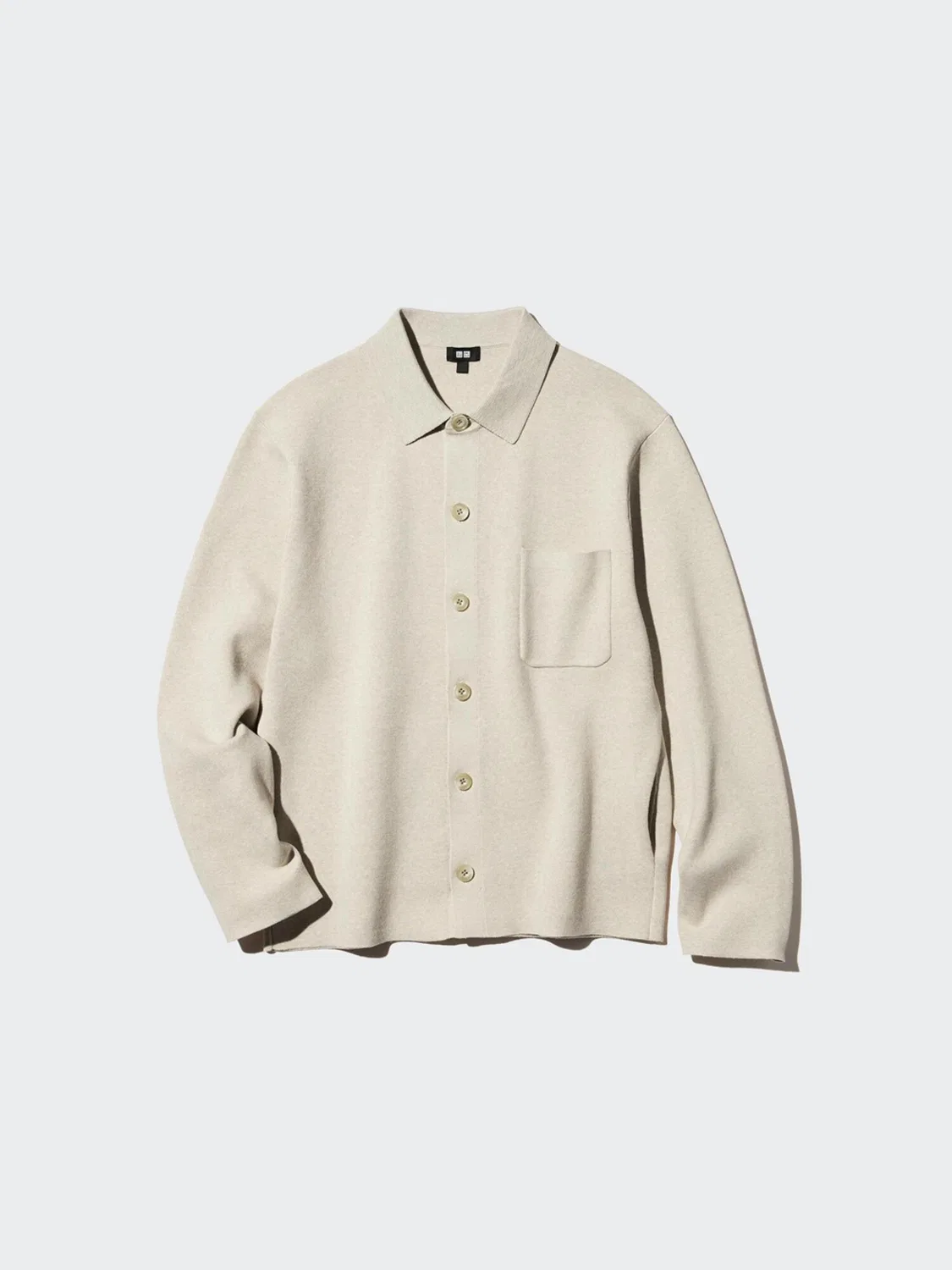 Кардиган-рубашка в рубчик с длинным рукавом Uniqlo, светло-бежевый — фото 3