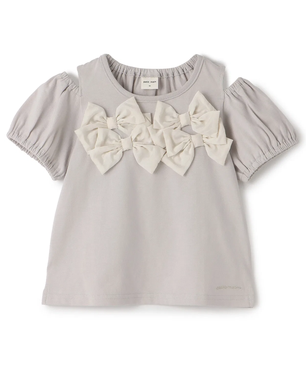 Детская футболка офф-шолдер с бантом petit main, Light Grey