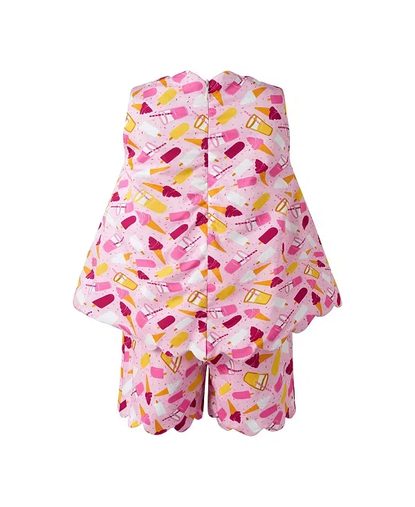 Детский комплект для девочек без рукавов Ice Cream Scalloped Short Set Rachel Riley, розовый — фото 2