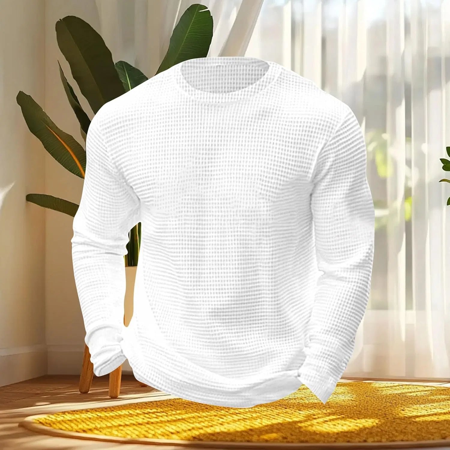 Мужская терморубашка с вафельным плетением, Crew Neck, White — фото 4