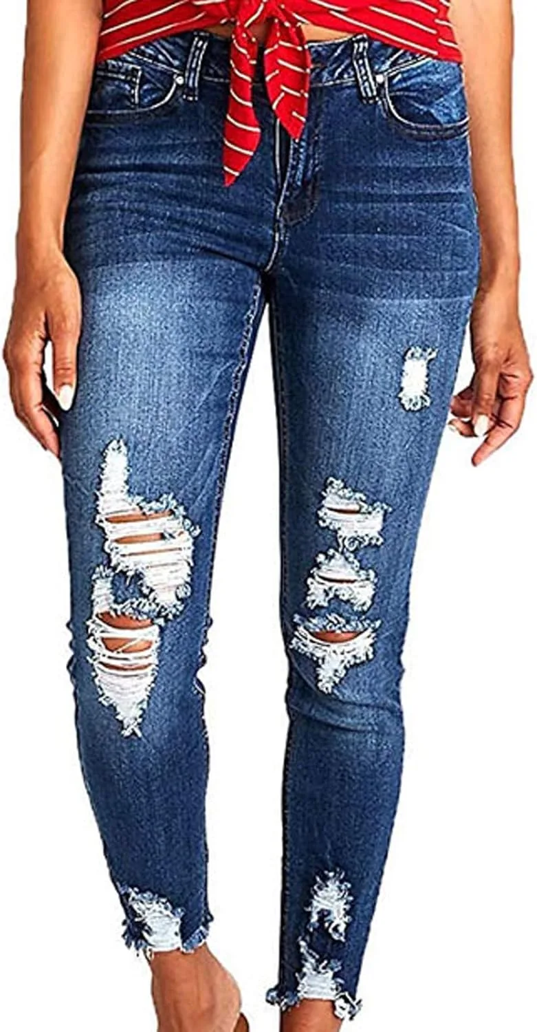 

Рваные скинни джинсы для женщин High Waisted Curvy Stretch