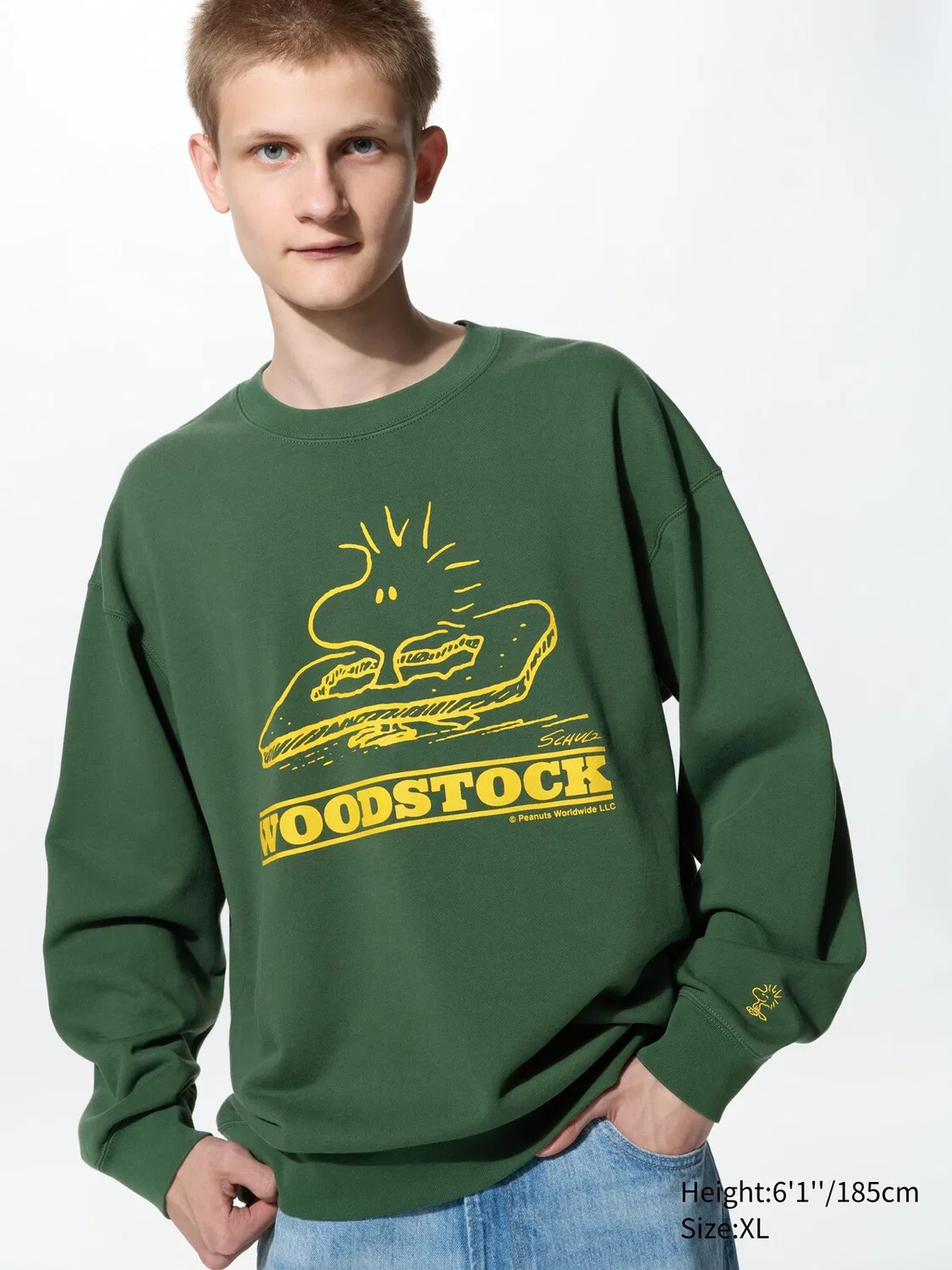 Толстовка Uniqlo, с принтом Peanuts, оливковый