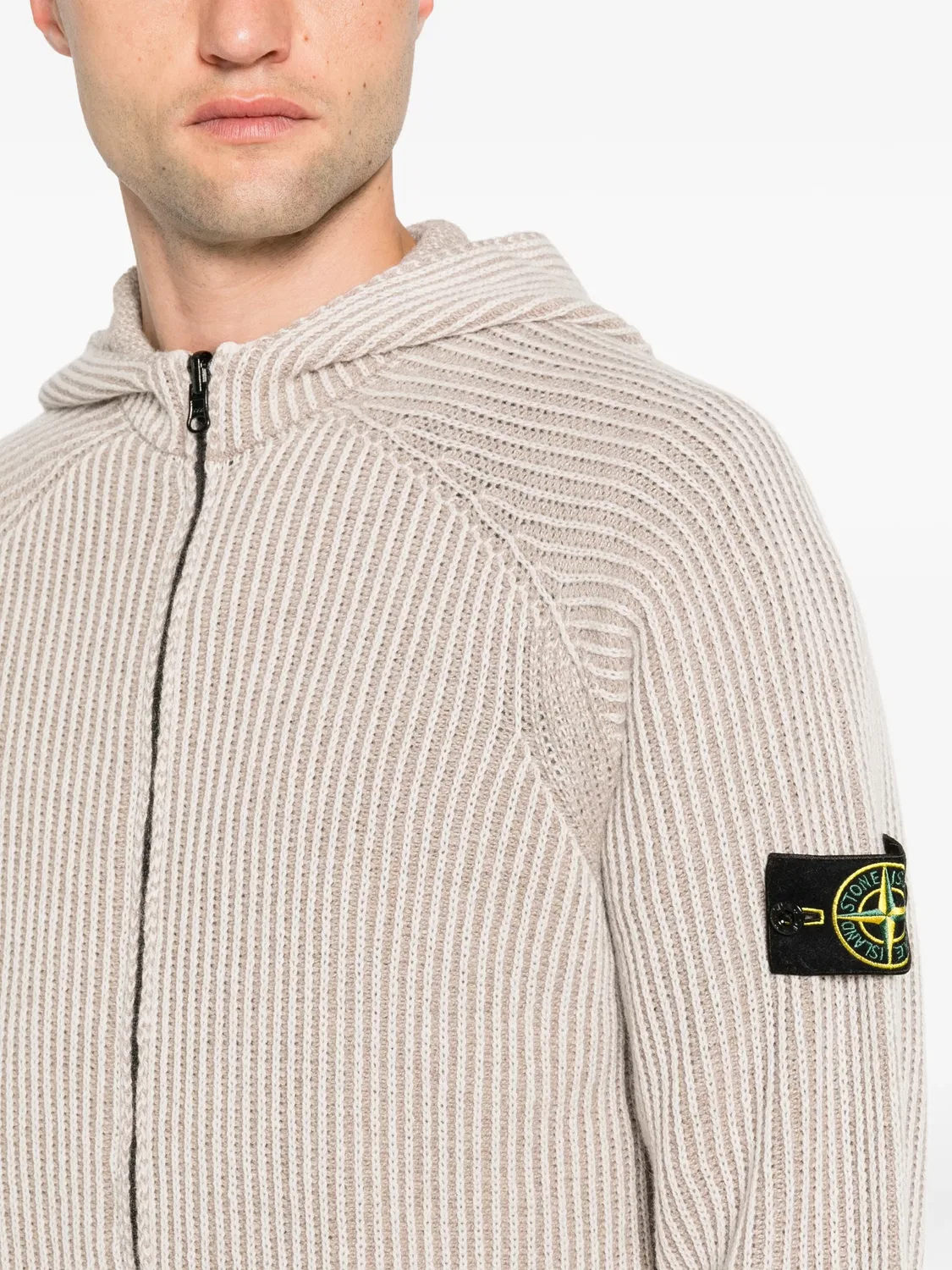 Кардиган на молнии в рубчик бежевый Stone Island, нейтральные — фото 4