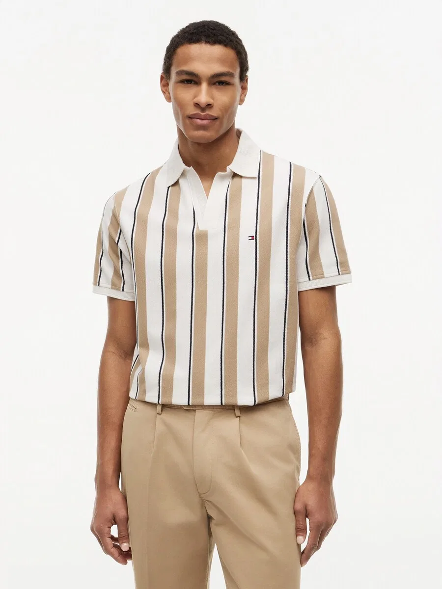 Рубашка TOMMY HILFIGER 'Relaxed Fit Stripe Crepe' в цветах Camel и Ivory — фото 2