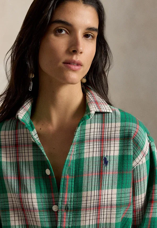 Рубашка из хлопка Relaxed fit plaid cotton shirt Polo Ralph Lauren, green/cream, зеленый/кремовый — фото 4