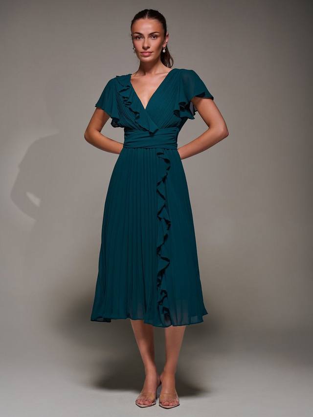 

Шифоновое плиссированное платье миди с рюшами Jolie Moi, Dark Green