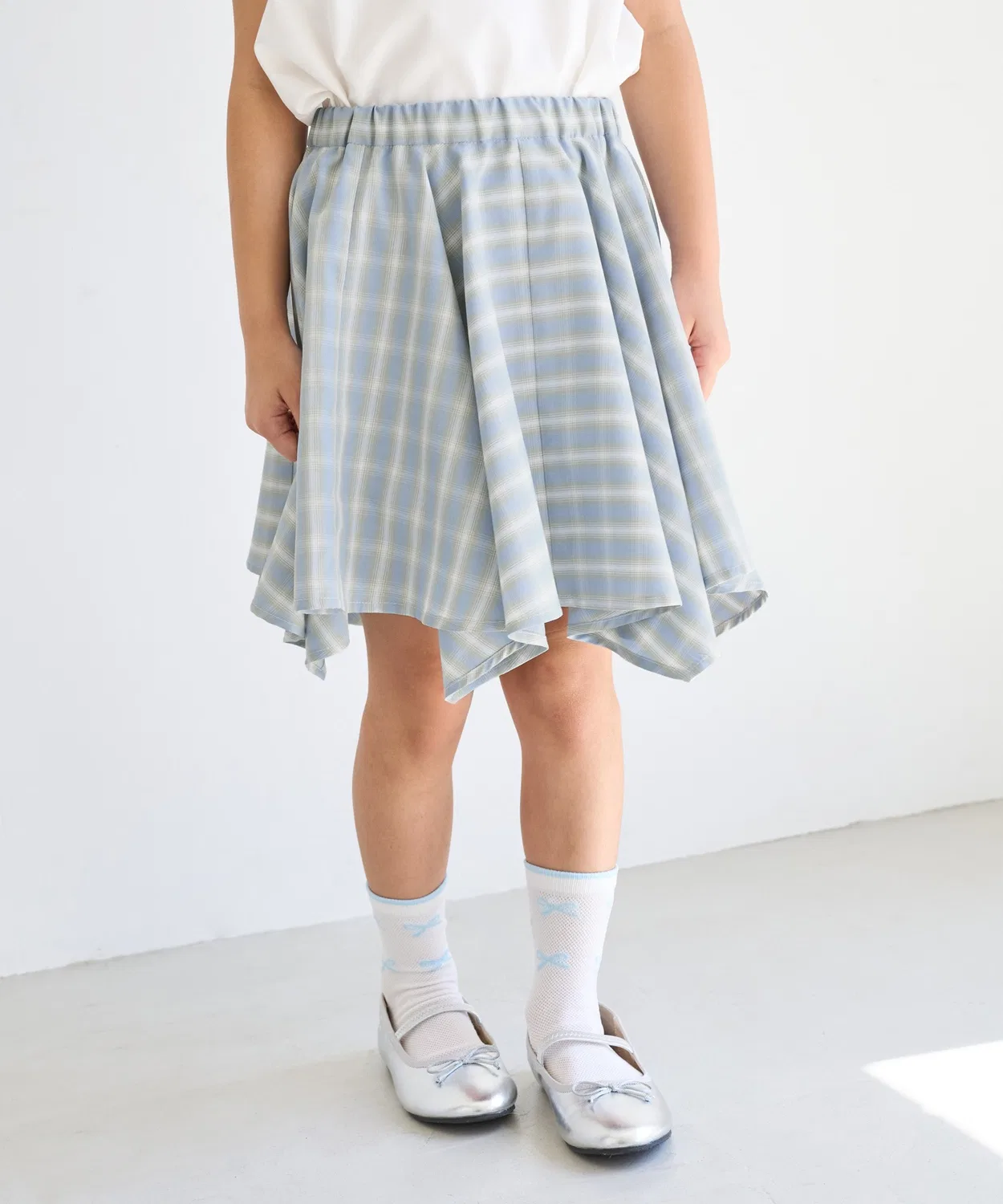 Детская юбка с принтом с внутренними шортами Irregular Hem Check ROPE' PICNIC, Sax Blue