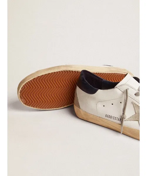 Мужские кеды из белой кожи Super-Star GOLDEN GOOSE с тёмно-синей вставкой — фото 3