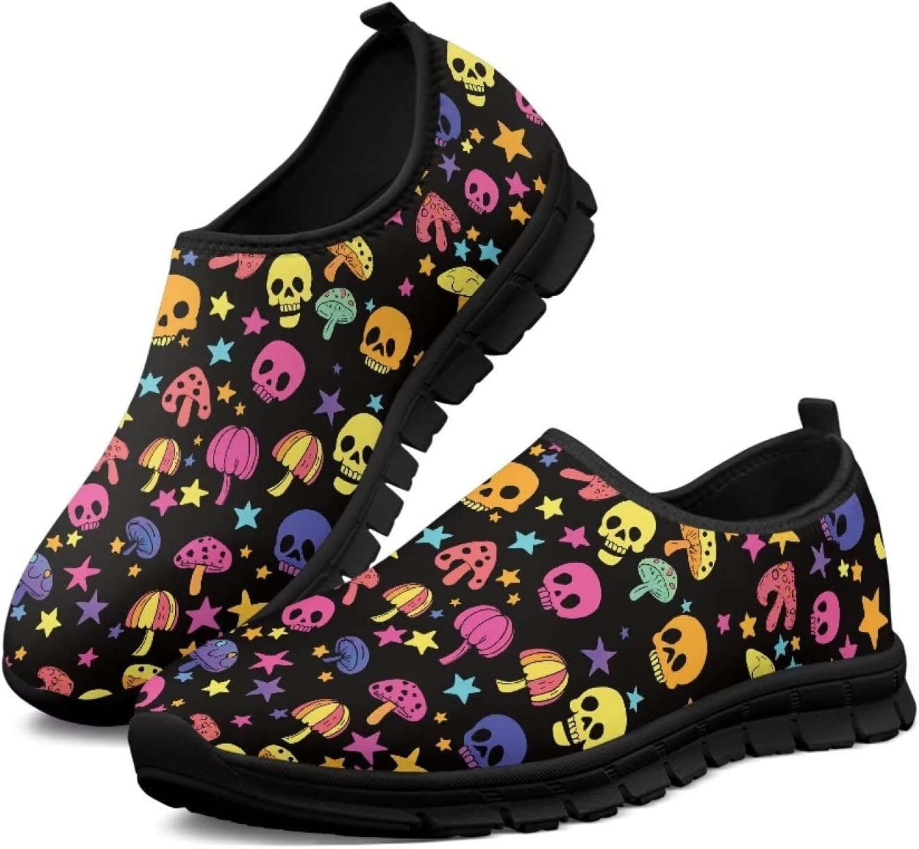 

Мужские кроссовки с изображением черепа, повседневные, низкие, спортивные, на плоской подошве, слипоны, нескользящие, удобные, для бега на улице Qoiuvncy, Glowing Mushroom Skulls