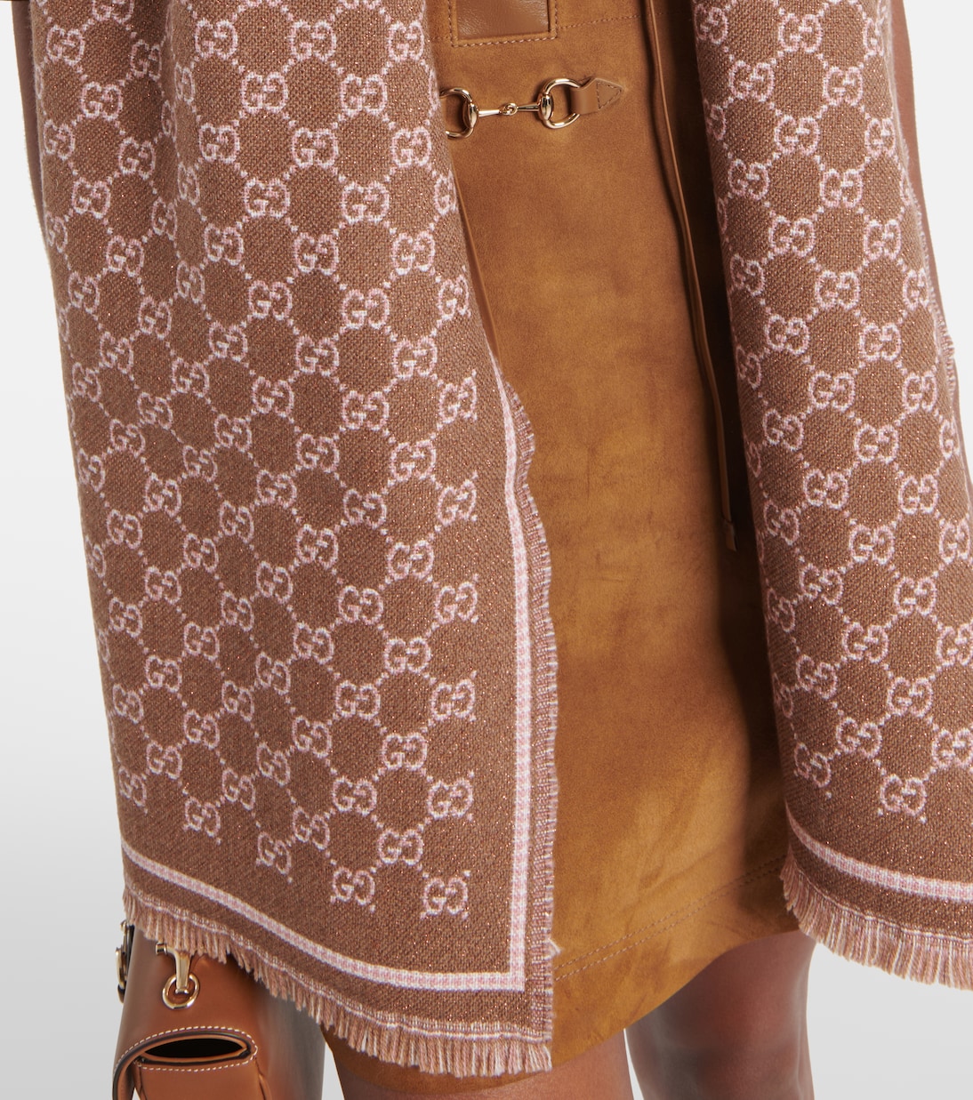 Жаккардовый шарф GG из смесовой шерсти Gucci, Brown\Pink — фото 3