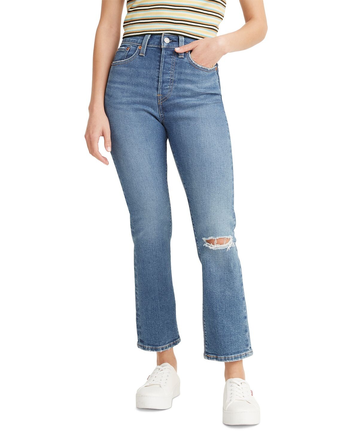 

Женские укороченные джинсы прямого кроя с высокой посадкой на танкетке Levi's