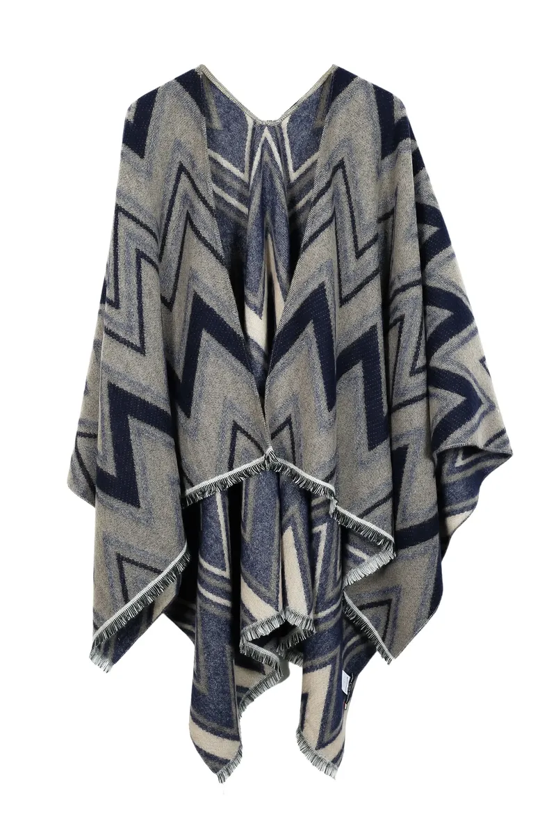 

Шарф COLLEZIONE ALESSANDRO XXL "Marcia", пончо с зигзагообразным узором, синий