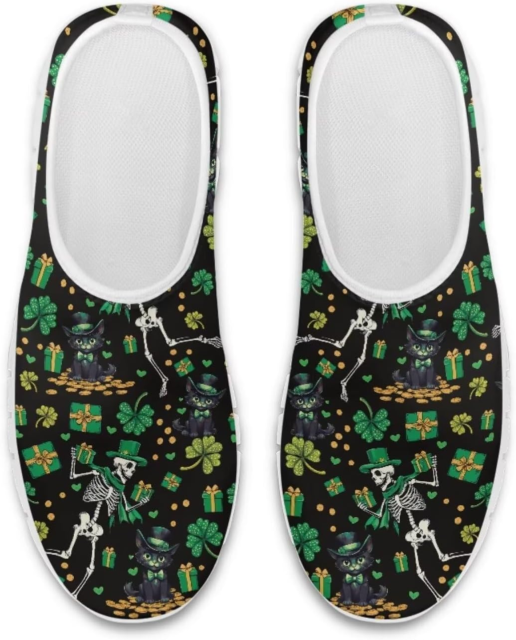 

Мужские повседневные слипоны, комфортная обувь для путешествий и прогулок, легкие, нескользящие, для активного отдыха и спорта, кроссовки для бега, размеры США 5-14 Qoiuvncy, St. Patrick's Day Skeleton Cat