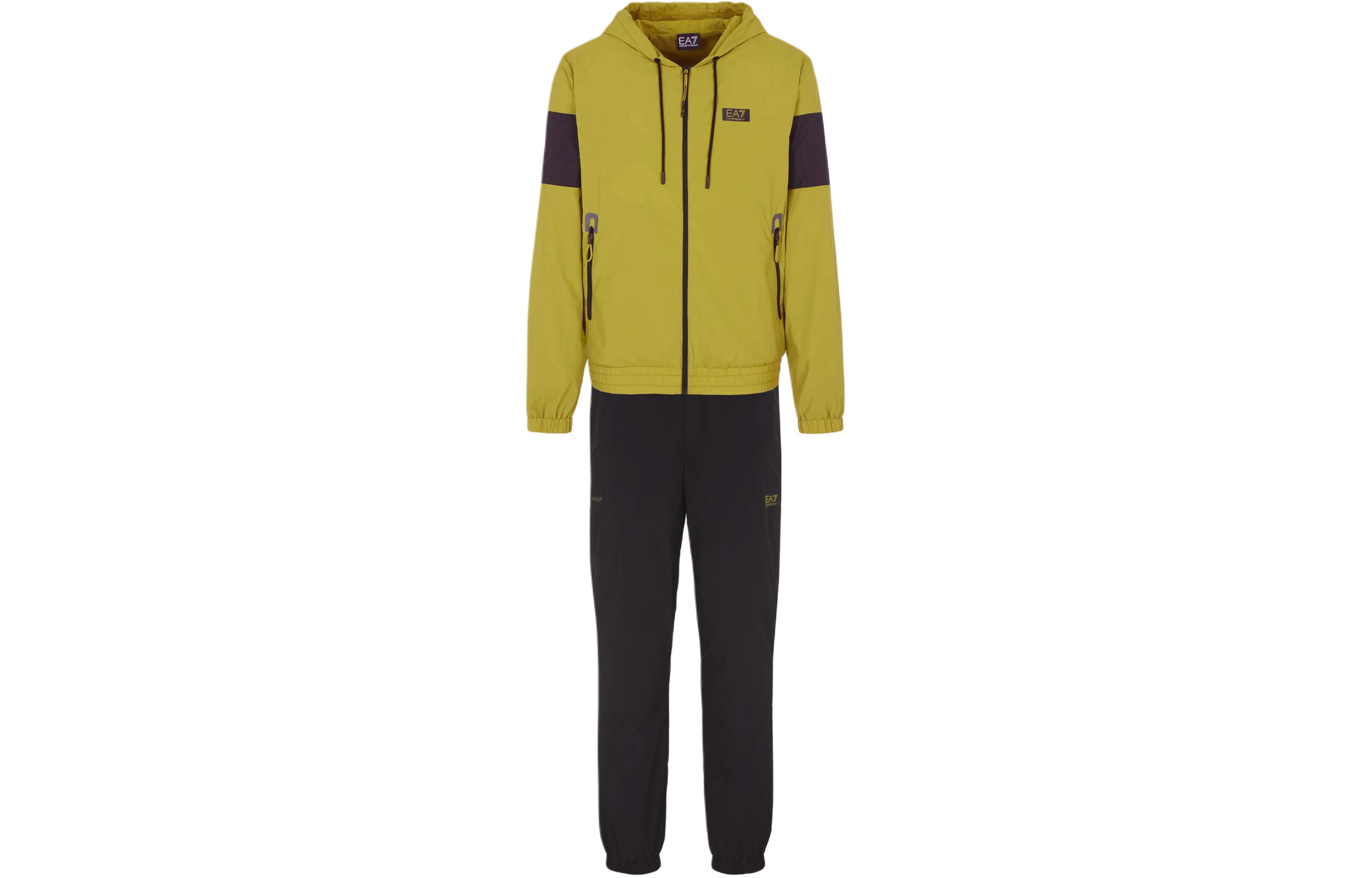 EA7 SS24 Повседневная спортивная одежда Мужская EMPORIO ARMANI, Комплект одежды (Лаймовое пальто+Черные брюки) — фото 2