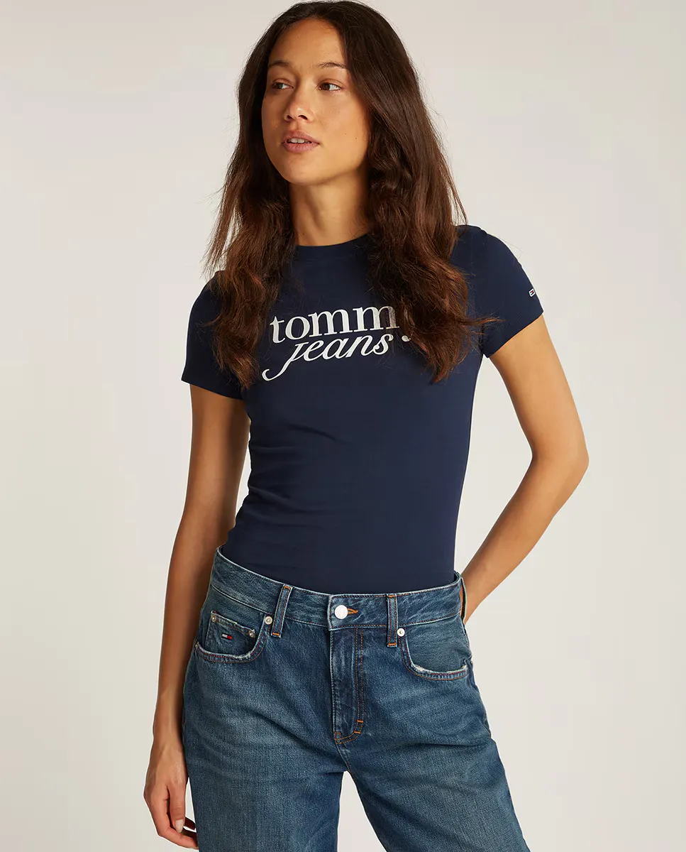 

Женская футболка приталенного кроя с логотипом Tommy Jeans, тёмно-синий