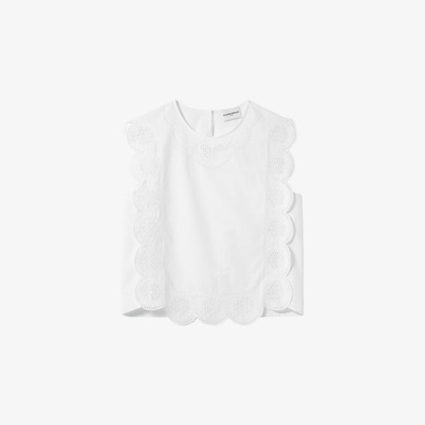 

Блуза Claudie Pierlot из хлопка с круглым вырезом без рукавов с вышивкой, белый