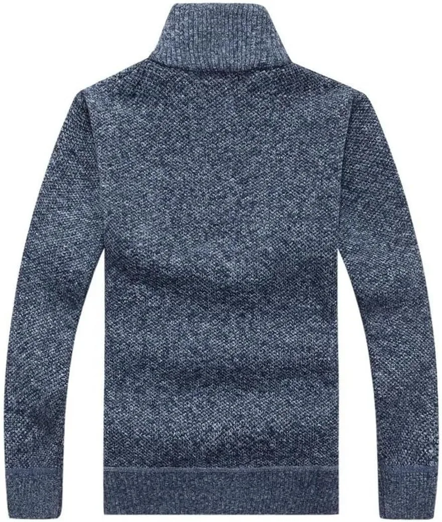 Мужской вязаный свитер-полузип с высоким воротником, slim fit, из шерсти — фото 2