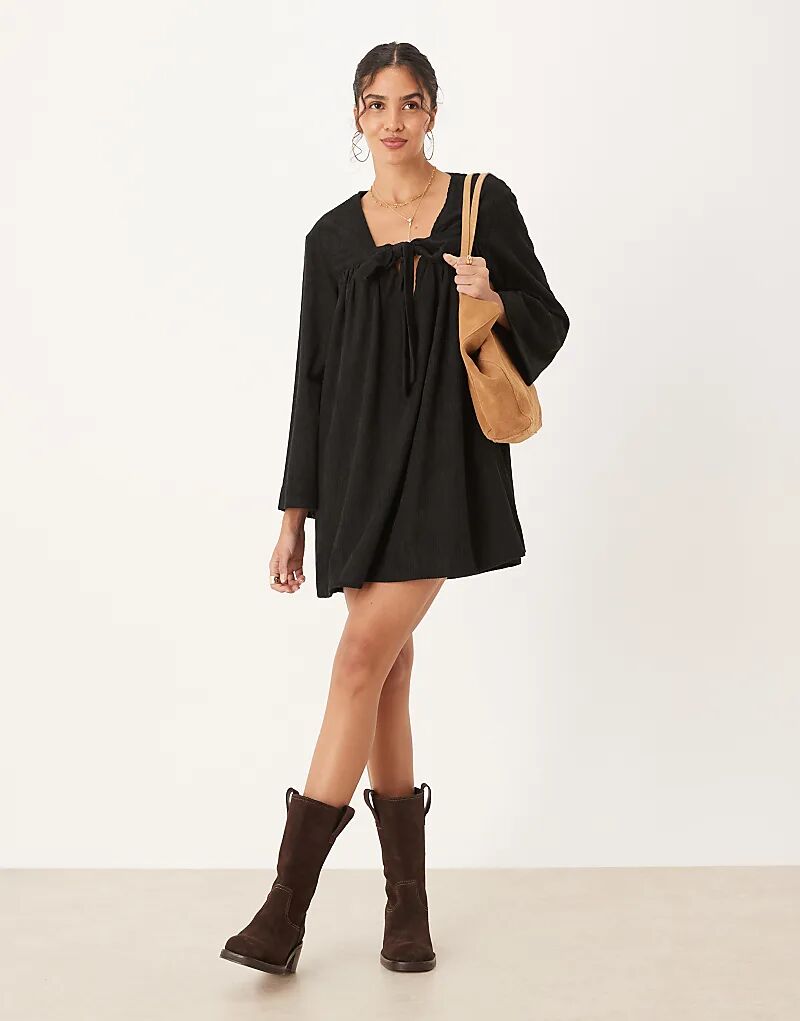 

Платье-рубашка мини с завязками спереди ASOS DESIGN черного цвета