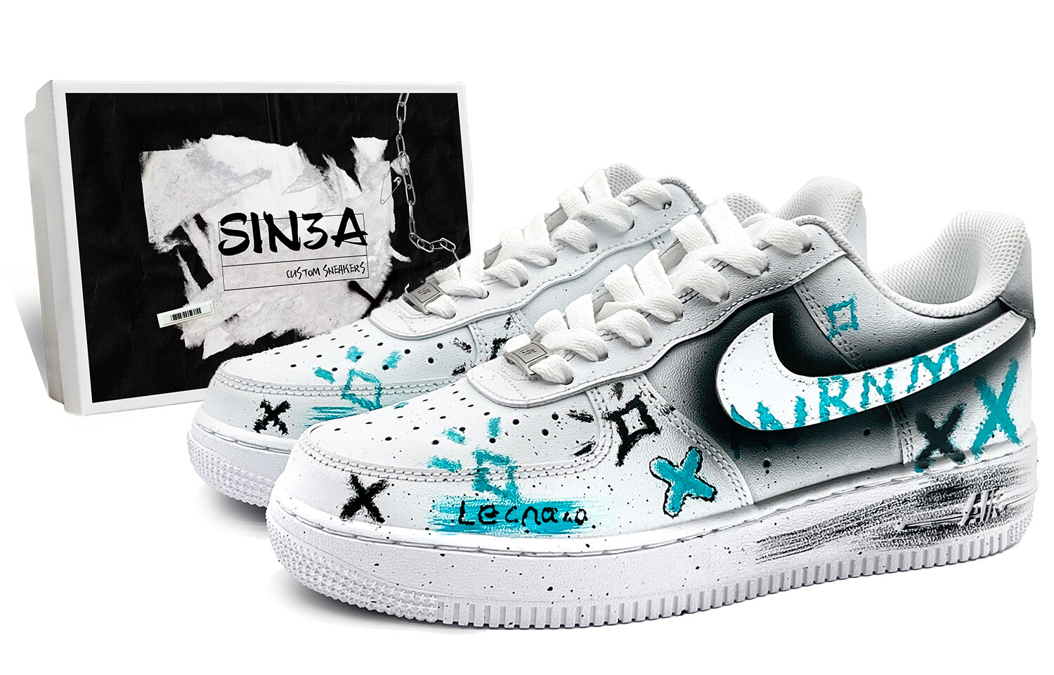 

Кроссовки Nike Air Force 1 Skateboarding Shoes Unisex Low-top White/black/cyan, белый/синий/черный