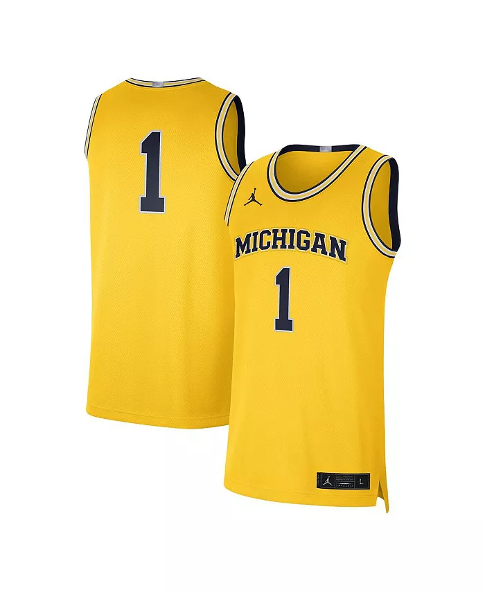 

Мужская лимитированная автентичная футболка #1 Michigan Wolverines Jordan, желтый