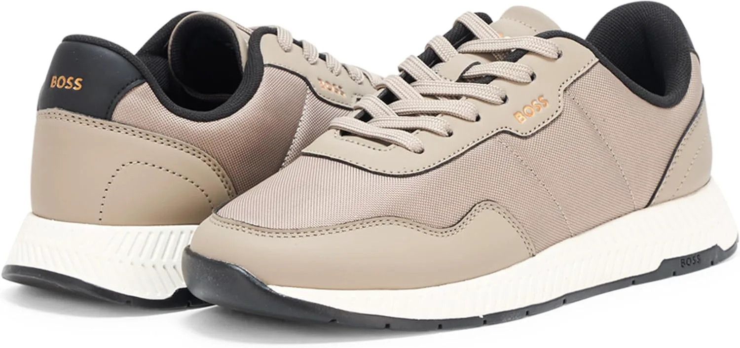 

Мужские кроссовки BOSS с кожаными вставками, низкие, кремовый