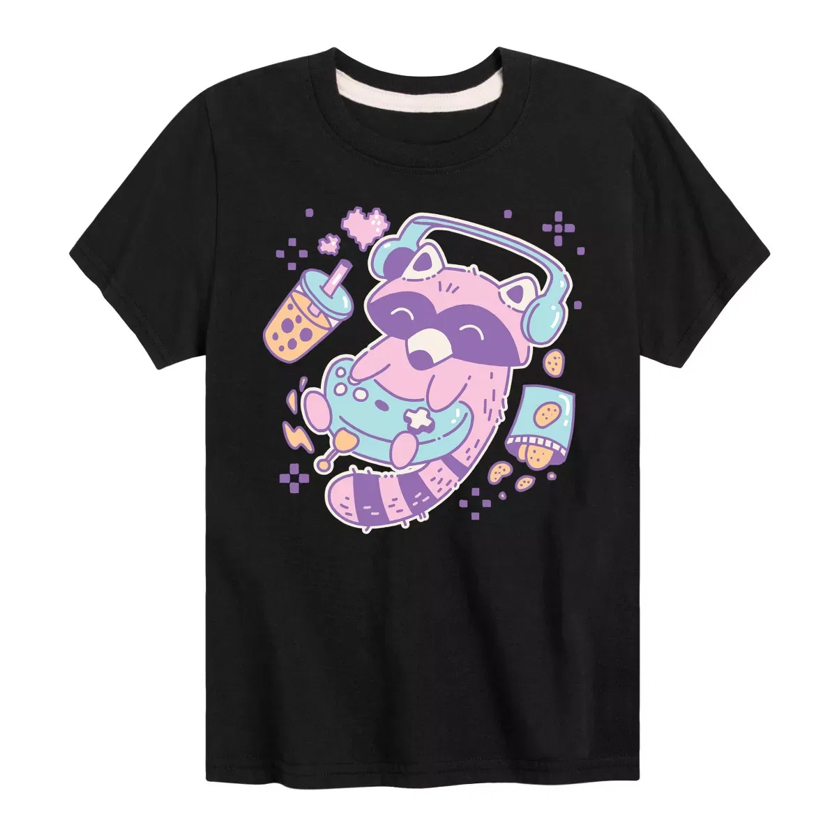 Детская футболка с принтом Kawaii Raccoon Gamer Instant Message, Black