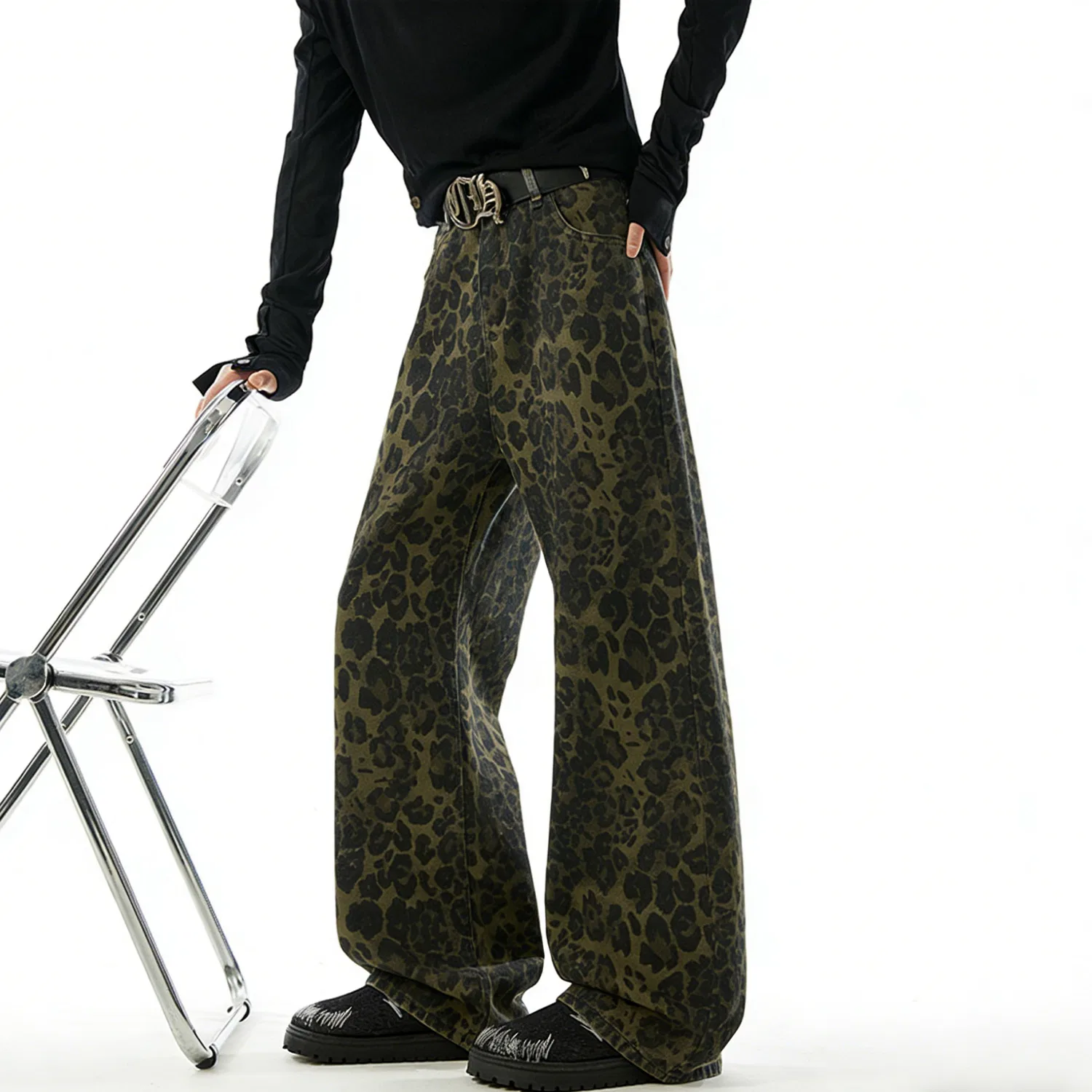Детские джинсы с принтом Leopard Print, свободного кроя, MostwantedLab — фото 4