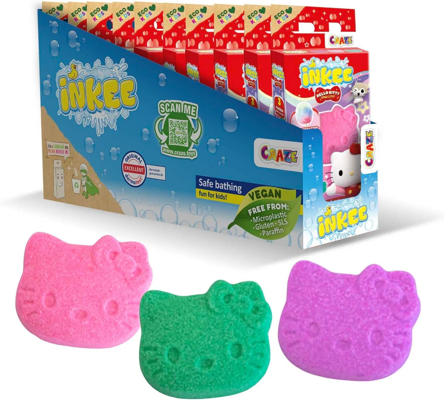 Детские бомбочки для ванны INKEE Hello Kitty, набор 30 шт., с ароматом сладкой ваты и миндальным маслом, Фиолетовый, Розовый и Бирюзовый