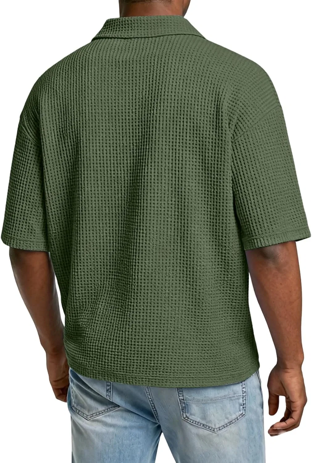 Мужская футболка с четверть-застежкой Waffle Knit, Dark Green — фото 4
