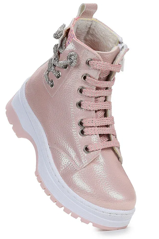 Детские ботинки для девочек с коротким каблуком Thermo sole girl's boots 621 vakko stoned Kiko Kids, Powder