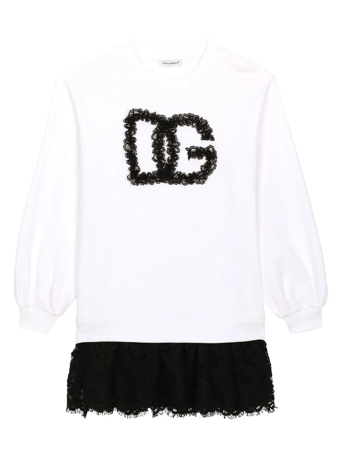 Мини-платье с кружевными вставками и логотипом Dolce & Gabbana, белый