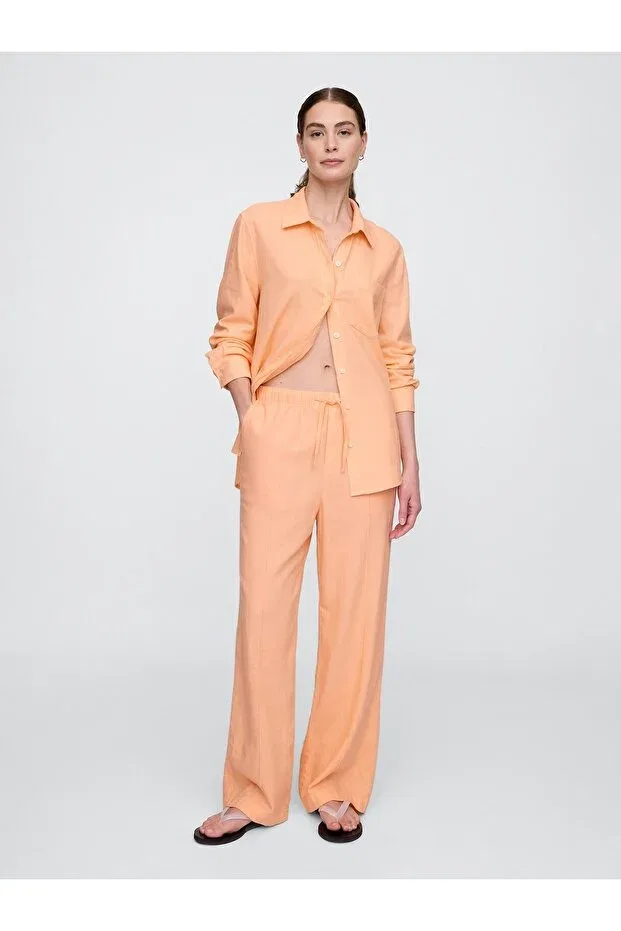 Женские широкие брюки из льняной смеси Gap, Orange-010