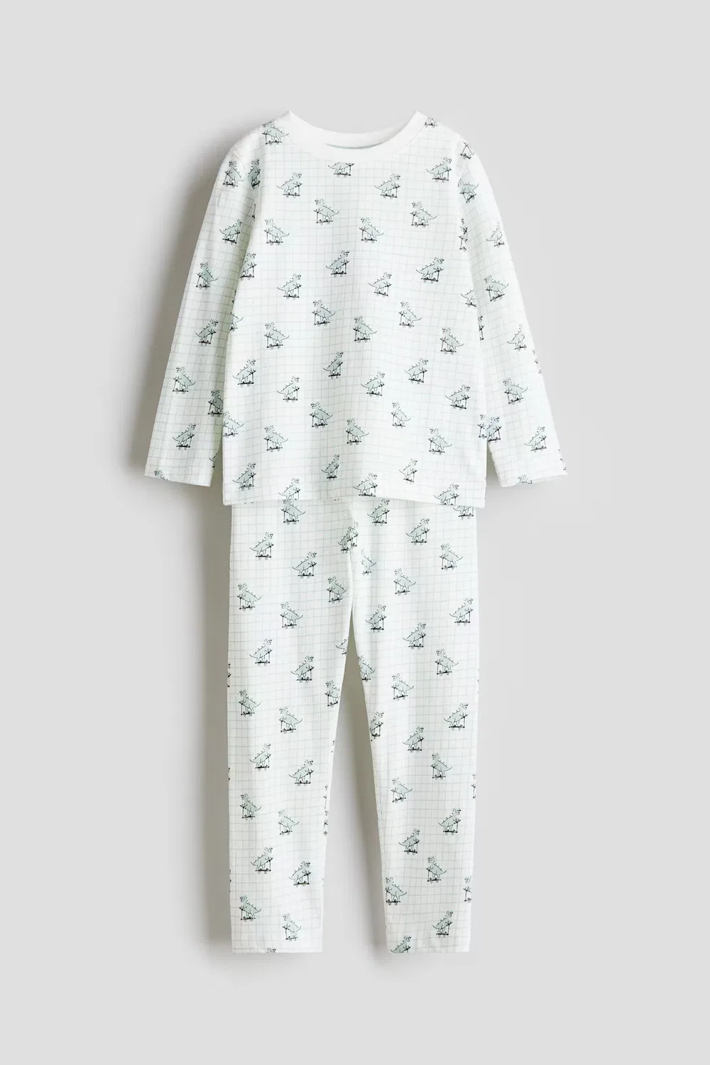 Пижама из трикотажа с узором H&M, Weiß/Dinosaurier