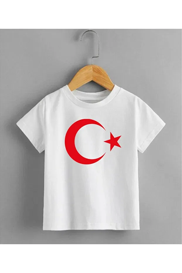 Детская футболка для девочек с принтом 23 April Moon Star (Turkish Flag T-Shirt) Aselinda, White