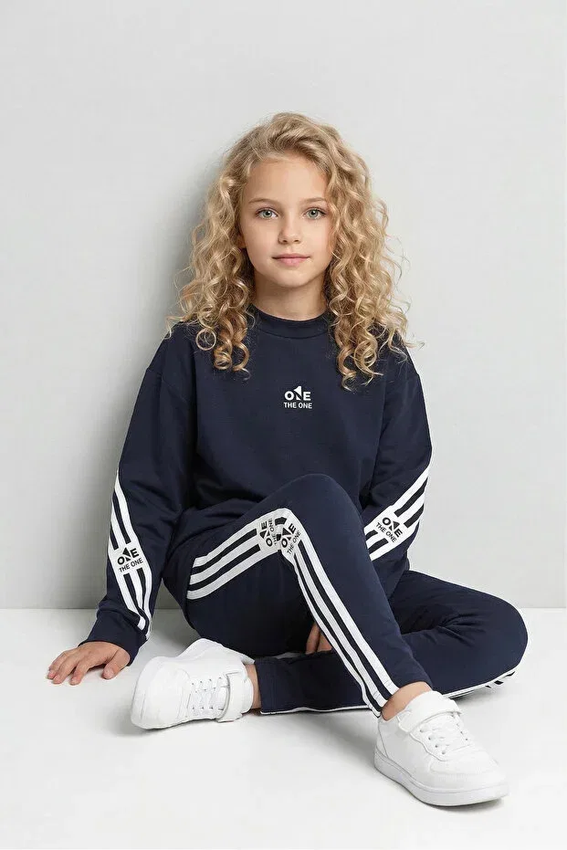 Детский спортивный комплект для девочек с принтом Black One, Navy Blue — фото 3