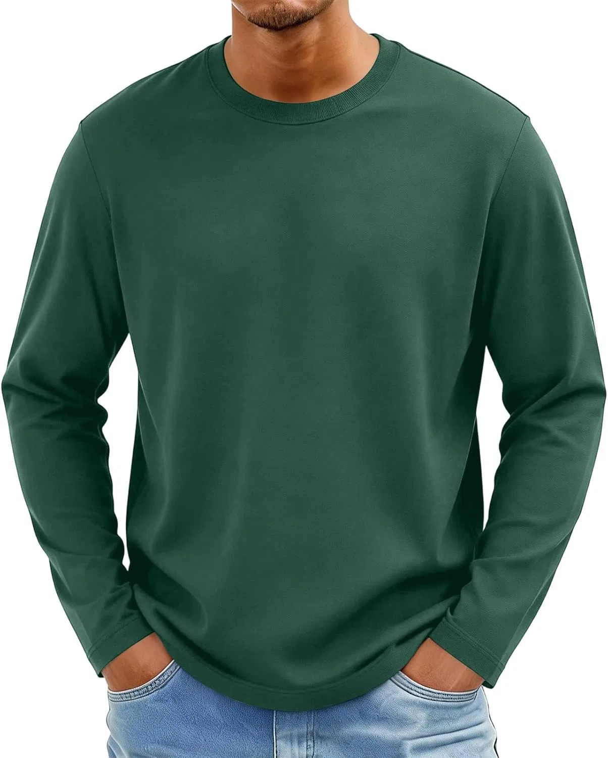 Мужская длинная футболка с круглым вырезом, Dark Green