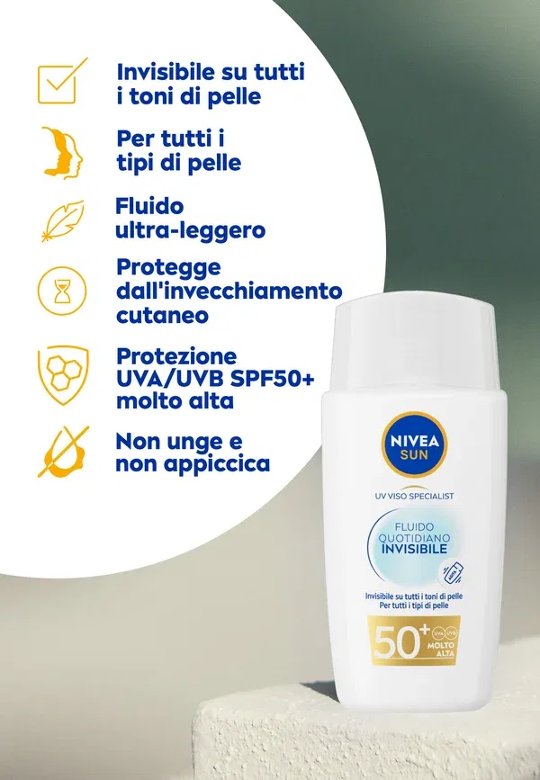 Солнцезащитный флюид SPF 50+ Fluido quotidiano invisibile solare spf 50+ 40 мл Nivea, transparent, 40 мл, прозрачный — фото 3