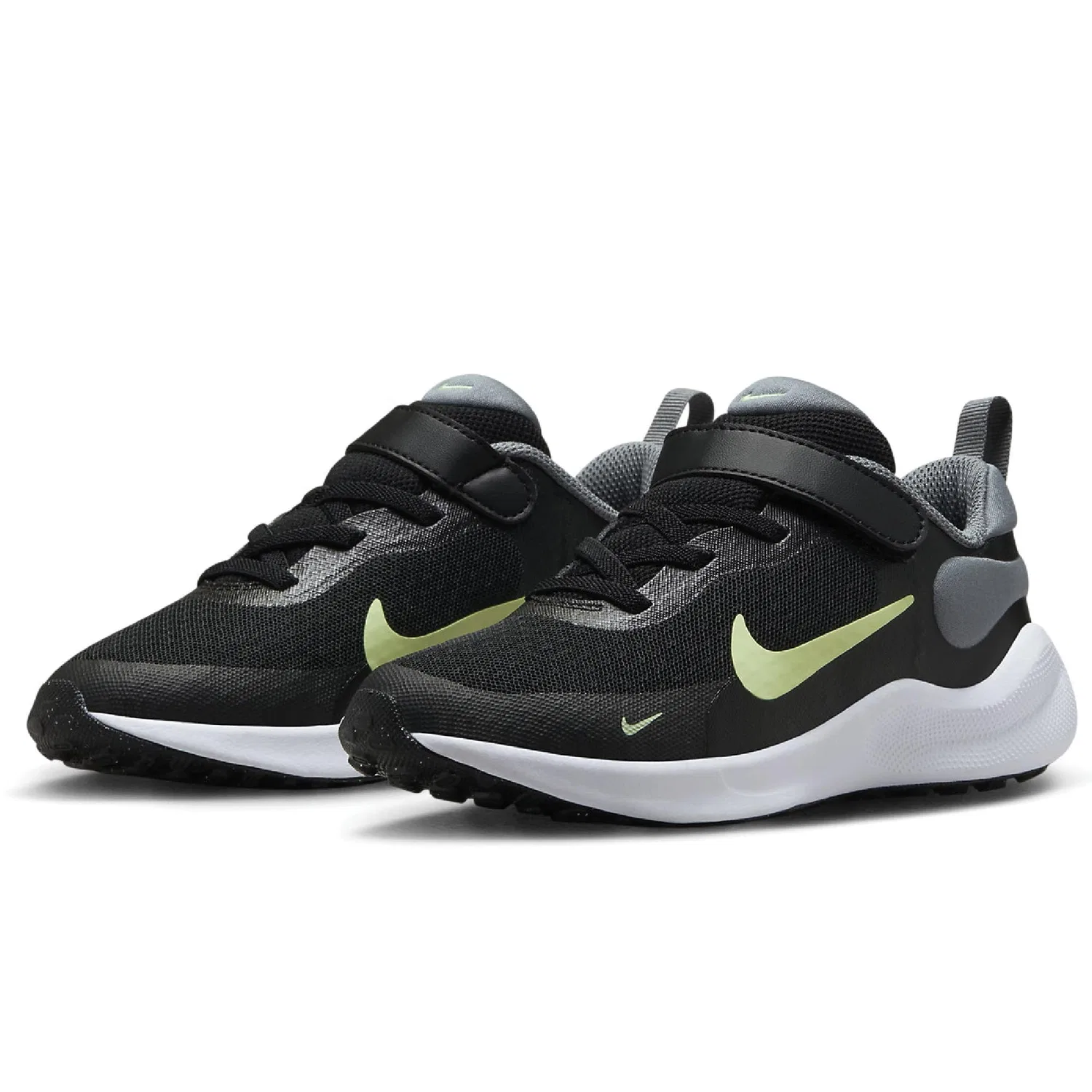 Детские кроссовки для мальчиков с шнуровкой NIKE Revolution 7 NIKE, Black Barely Volt Smoke Grey W — фото 3