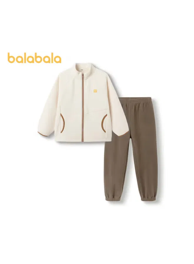 Комплект пижам утепленный из флиса Cloudy Fluffy Balabala, белый кофейный — фото 4