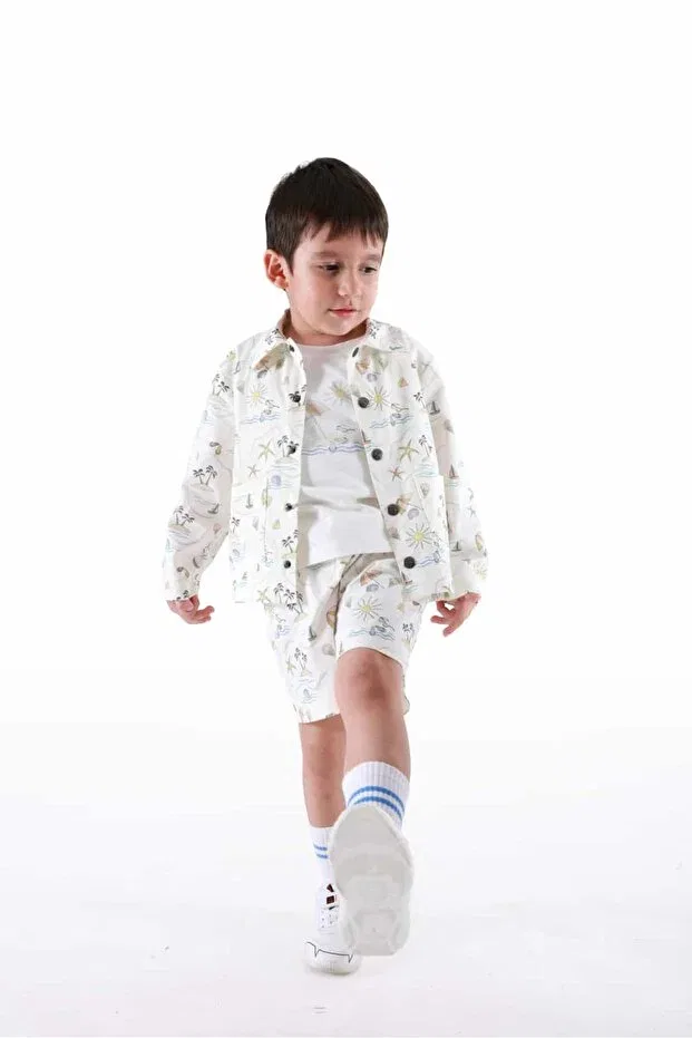 Детский для мальчиков жакет с принтом Sea-Themed spring little boys' jacket Ozmoz By Mukadder Özden, Ecru