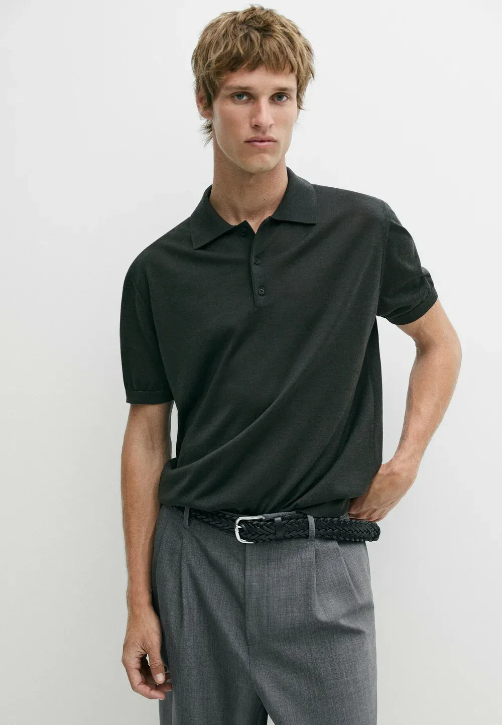 Рубашка-Поло из шерстяной смеси Massimo Dutti, Green