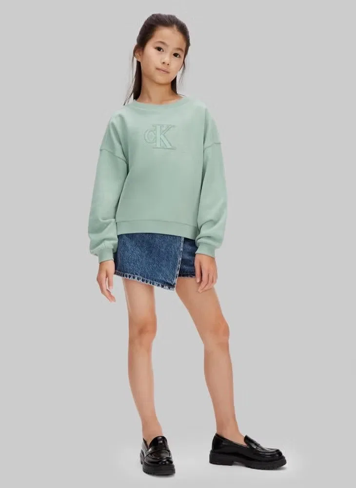 Свитшот с нашивкой-монограммой Ck Monogram Patch Calvin Klein Jeans, нефритовый — фото 4