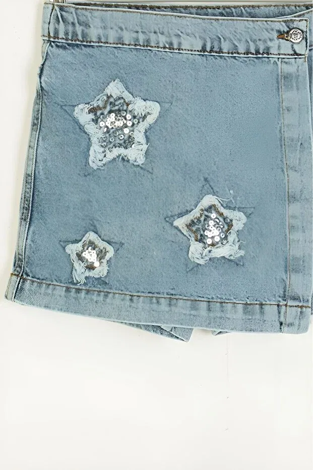 Детские шорты для девочек с вышивкой пайетками Çaren kids Denim Dmb Boys & Girls, Blue — фото 3